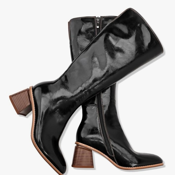 Motimoden pointed toe Knee High Boots chunky Mid Heel zipper Black size 7 - Picture 1 of 16